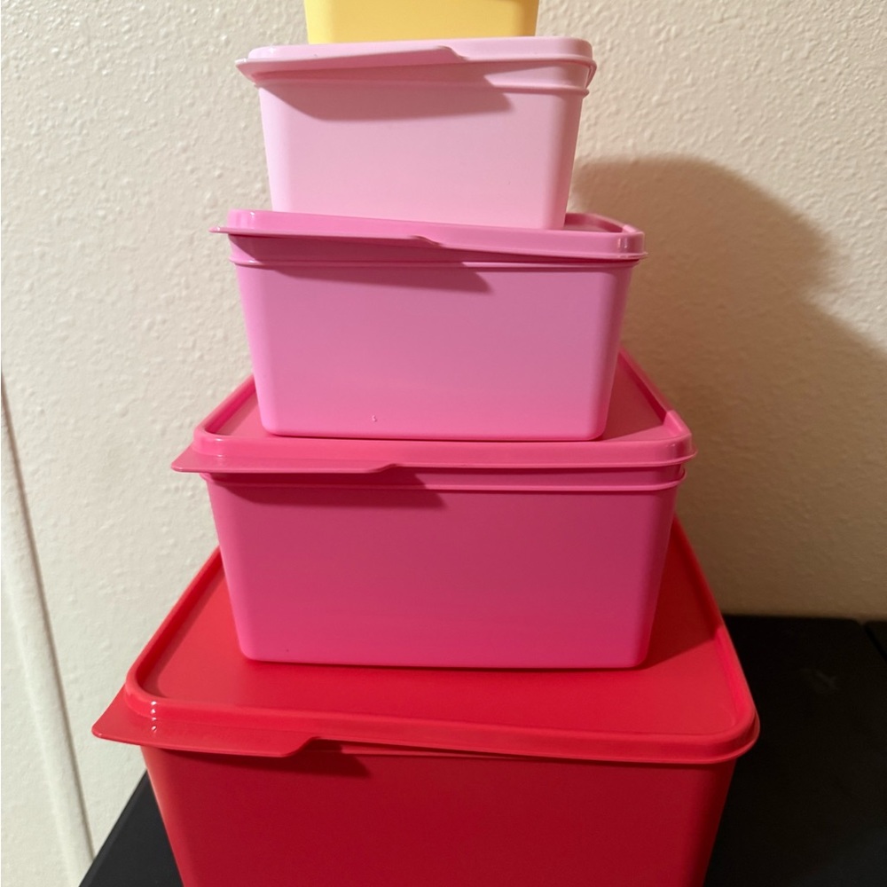 Tupperware Pink and Yellow Storage Set